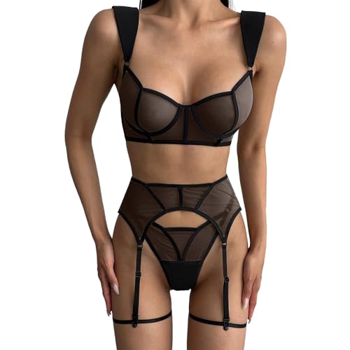 Ensemble lingerie sexy femme érotique en dentelle noire chic