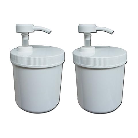 TOA 2 pack of 13 Ounce Jar with Pump Plastic Container Refillable Liquid Massage Cream Moisturizer or Soap Dispenser Cover