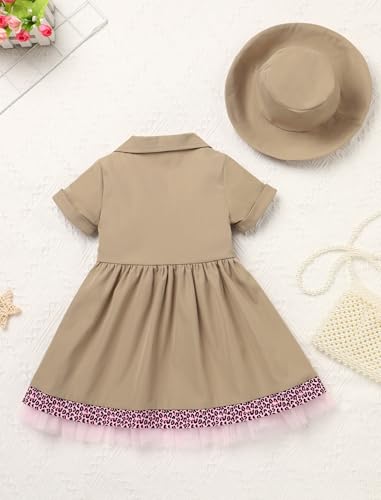 ODASDO Safari Outfit for Baby Girls First Birthday Cake Smash Toddlers Zookeeper Short Sleeve Dress with Hat3