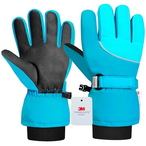 Origem Kids Ski Gloves - 3M Thinsulate Waterproof Winter Thermal Snow Gloves for Boys with 5-finger Touch Screen Reflective Anti-Slip for 4-14 Years Snowboarding Skiing Hiking