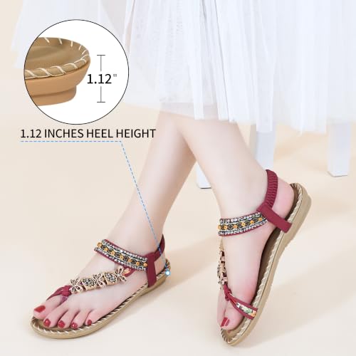 Image of Ablanczoom Flat Sandals for Women Summer: Casual Boho Beaded Toe Ring Dress Shoes - Comfortable Vacation Daily Walking Shoes
