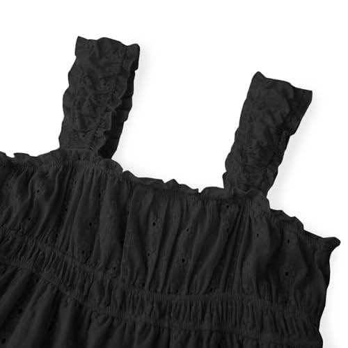 Image of Women Square Neck Mini Dress Summer Sleeveless Floral Embroidery Frill Hem A-line Dress