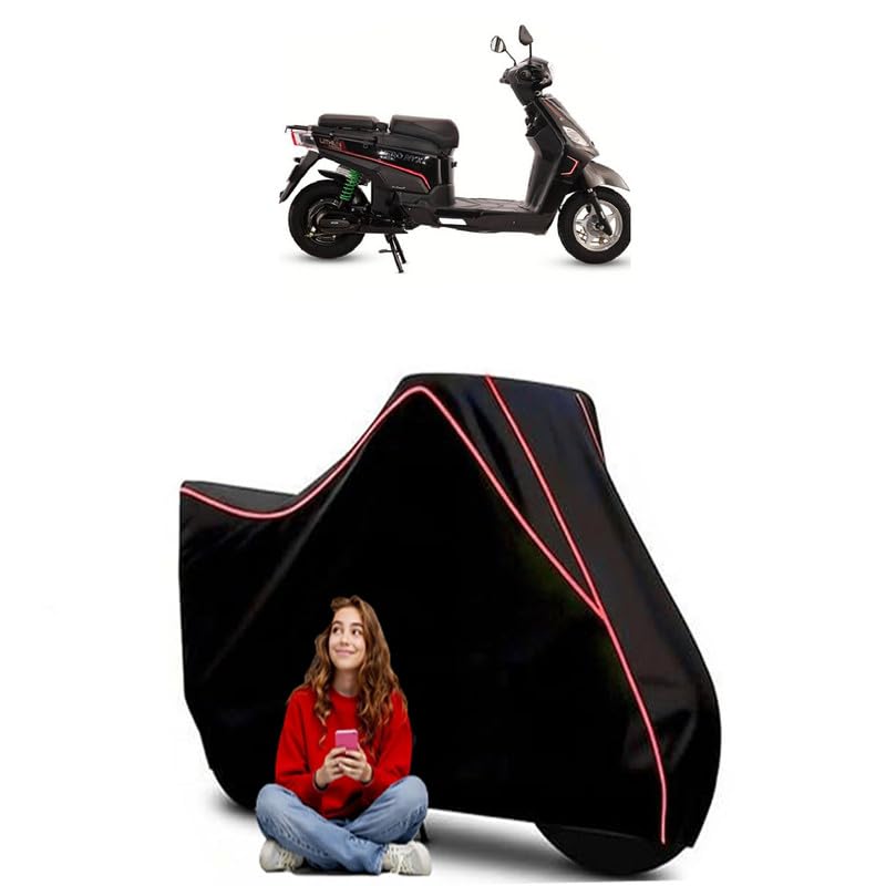 Image of Electric NYX E5 Scooty Bike Cover Water Resistant Outdoor Use Universal Fit Scooters Motorcycles Heavy Duty UV Protection Dust Rain Scratch Resistant Elastic Bottom Black Blue Piping