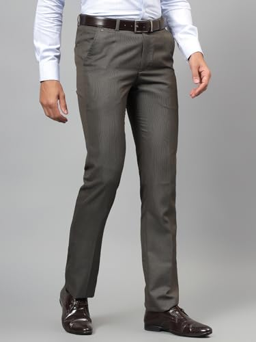 Image of Cantabil Men Self Design Non Pleated Regular Fit Mid Rise Formal Trousers for Men | Formal Pants for Men | Formal Wear Regular Fit Trousers for Men (P MTRF00191A)