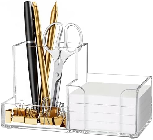 HBlife Acrylic Pen Holder for Desk, 3-Compartment Small Desk Orga...