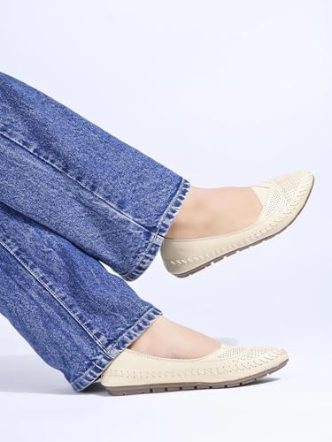 Image of Duosoft Comfort Walk Women's Perforated Leather Flats, Tan, Hand-Stitched, Breathable & Lightweight, Cushioned Insole, Flexible Sole