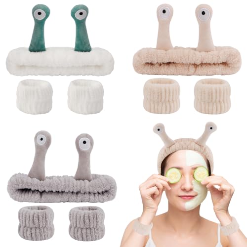 SuPoo Snail Headband and Wristband Set - Alien Puffy Wrist Bands for Women - Makeup Head Band - Preppy Teen Girl Gifts - Trendy Hair Accessories