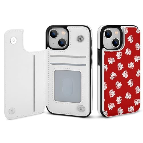 適用 iPhone15Pro用ケース 手帳型 白の猫模様と赤色 スマホケース カード収納 スタンド機能 アイフォン15Proケース 耐衝撃 PUレザー カバー 財布型 Case