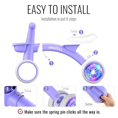 Image of Umatoll Colorful Lighting Baby Balance Bike for 1 Year Old Boys Girls, 12-24 Months Toddler Bike with Basket, Adjustable Seat, First Birthday Gift (Purple)