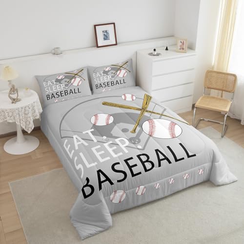 Image of Feelyou Baseball Comforter Set Grey Bedding Queen Size for Kids Women