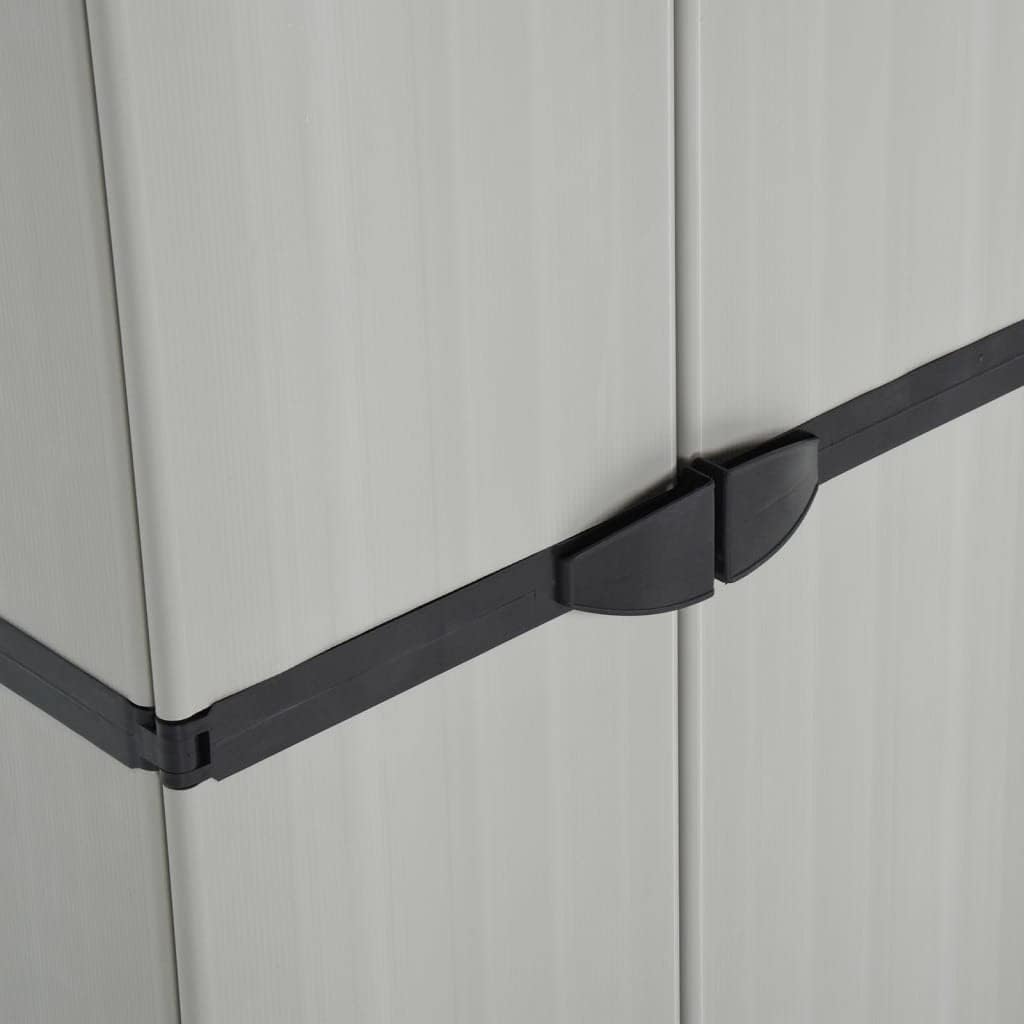 Grey PVC Medium Garden Storage Cabinet with 3 Adjustable Shelves, Lockable Design for Outdoor and Indoor Use, Durable Water-Resistant Plastic Construction, Modern Matte