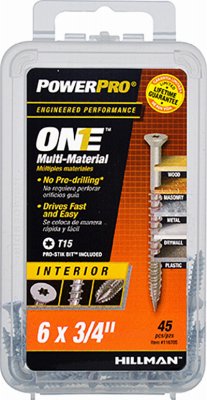 Power Pro One Tornillos para Interior, Cabeza Plana, Zincado, No. 6 x 3/4 pulg., Paquete de 45 miniatura 1