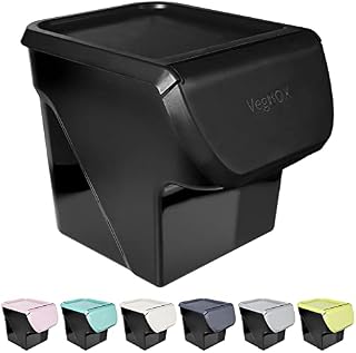 Vilde Storage Container, Storage Box, Food Storage Container for Vegetables, Fruits, Onions, Potatoes, Garlic, with Flap, Food-Safe, 13 L, Made in the EU (Black/Black)
