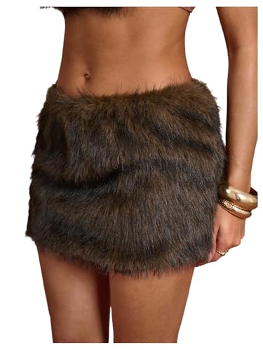 Amazon.com: MakeMeChic Women's Fur Skirts Brown Fuzzy Micro Mini