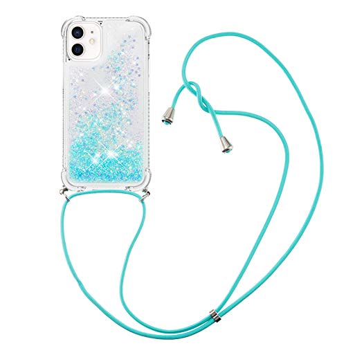 Custodia con Collana per iPhone 12 Brillantini Liquido Sabbie Mobili Bumper TPU Case con Cordino Cinturino Lanyard Cover per 12 12 PRO 6.1. LP Star Blue