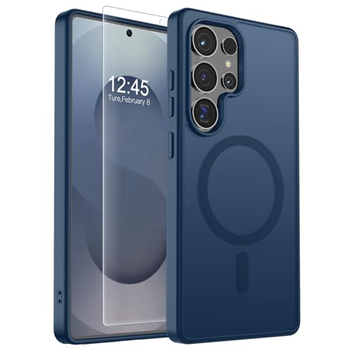 Image of SUPFINE Magnetic for Samsung Galaxy S25 Ultra Case with Screen Protector, (Built-in Magnets) (Military Grade Drop Protection) Slim Translucent Shockproof Phone Case,Sapphire Blue