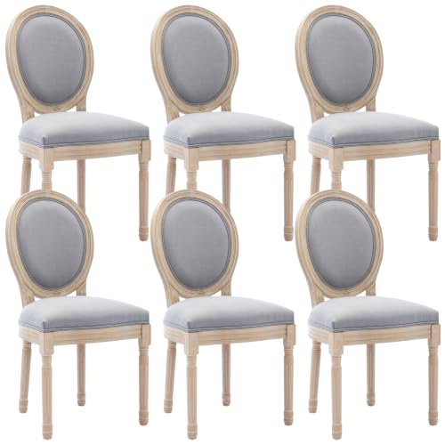 Image of Virabit French Country Dining Chairs Set of 6, Vintage Louis Chairs with Curved Backrest and Beautifully Carved Solid Wood Frame, Farmhouse Dining Chairs for Living Room, Kitchen, Restaurant