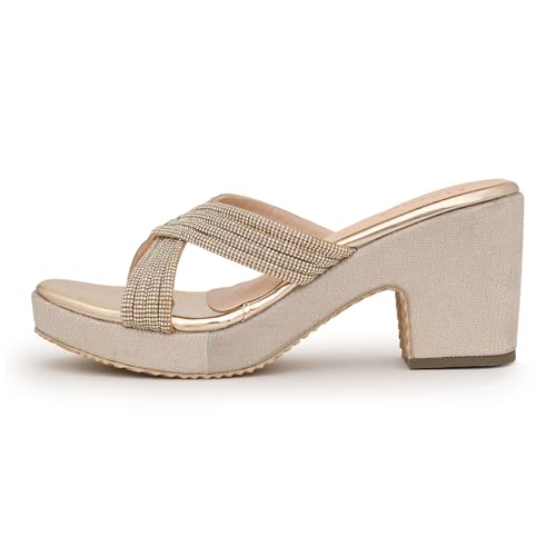 Magic Footwear Elegant Heel Sandals for Women | Premium Leather Footwear With 3 Inch Slip-Resistant Heel | Perfect for Weddings and Formal Wear (Golden, UK Footwear Size System, Adult, Women, Numeric, Medium, 8)