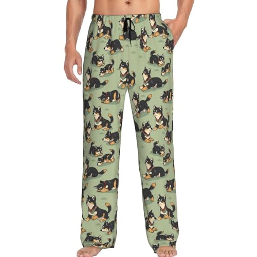 YSBKN Adorable Shiba Inu Puppies Sage Green Men'S Pajama Pants Pjs Bottoms With Pockets Sleep Lounge Pants For Men X-Large