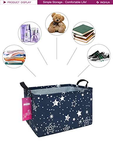 Image of Rectangular Storage Basket Fabric Organizer Bin for Toys,Books,Clothes,Gifts,Pets-Perfect for Home,Office,Nursery,Dorm,Shelf(Rec-Blue star )