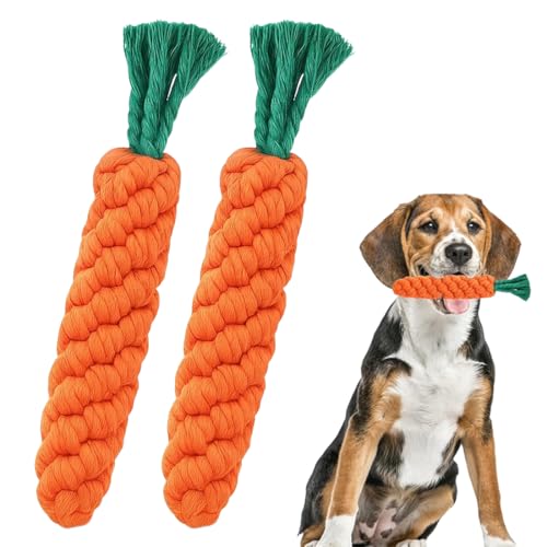 Set di 2 giocattoli per cani a forma di carota, giocattolo da masticare per cuccioli, giocattolo per cuccioli a forma di carota in corda intrecciata per cuccioli di piccola e media taglia