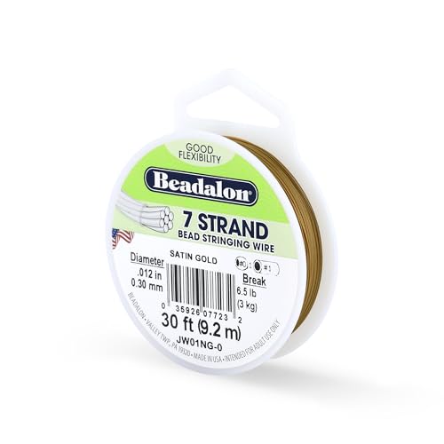Beadalon 7-Strand Stainless Steel Beading Wire, .012 in / 0.30 mm - Satin Gold