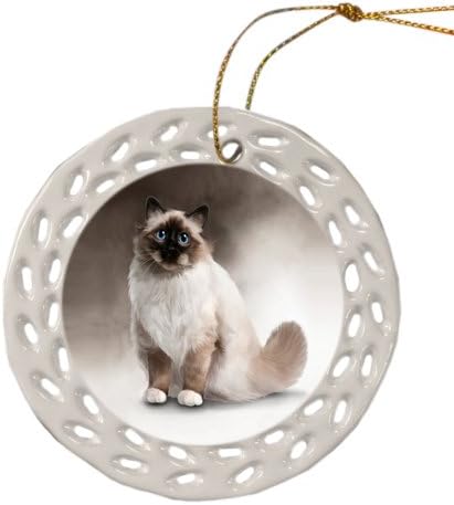 Doggie of the Day Birman Cat Christmas Doily Ceramic Ornament