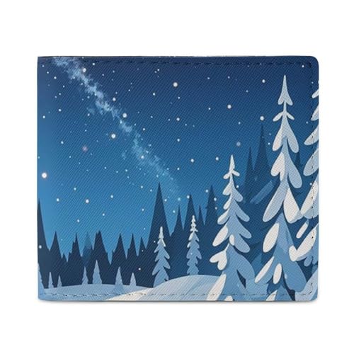 Winter Starry Sky Night Wallet Elegant Leather Wallets with ID Window & 2 Card Slots, Slim Bifold Wallet for Men Women