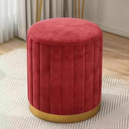Otomana baja redonda de cuero con base chapada en oro para sala de estar, taburete otomano redondo de terciopelo para almacenamiento