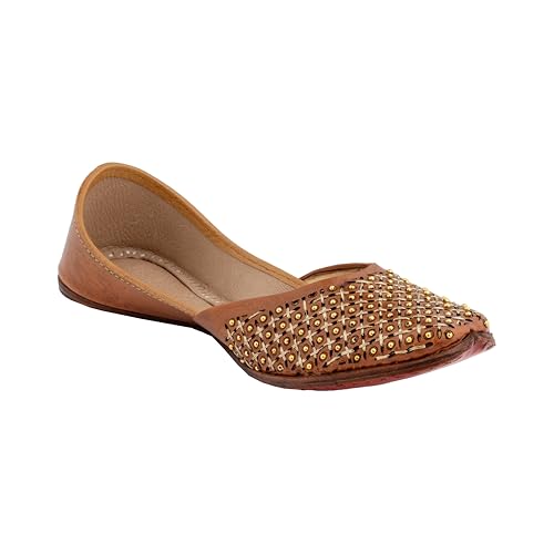 Image of KORAKARI Women's Traditional Ethnic Amber Punjabi Jutti, Leather Flat Comfortable Mojaris for Girls