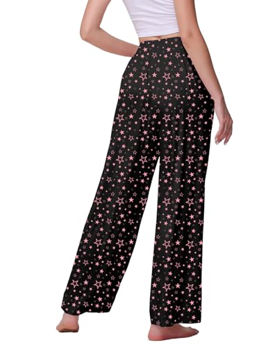 Image of Veseacky Women's Wide Leg Lounge Pants Yoga Pajamas Comfy Stretch Drawstring Pajamas Puls Size Dance Bottoms S-4XL
