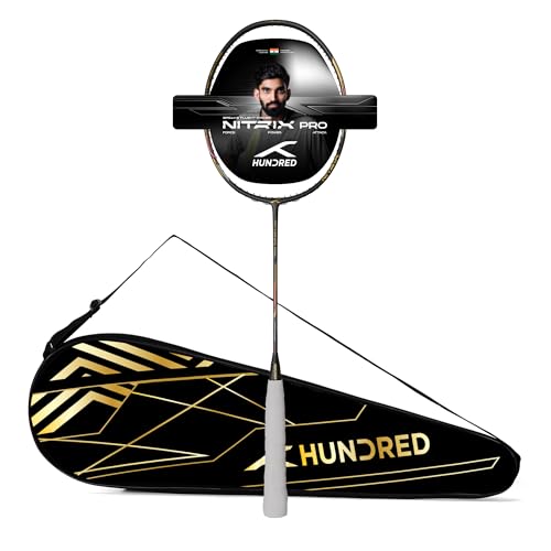 Image of Hundred Nitrix Pro Badminton Racket | Carbon Fibre Frame | Lightweight | Max Tension 32 lbs | Flexible Shaft | Balanced Head-Heavy Design | All-Round & Attack Play | Full Cover Included
