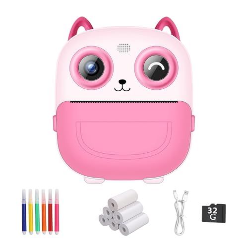 Smart Child Instant Camera PixiCat– Prise de Vue et Impression immédiate – Cadeau Amusant et éducatif pour Fille et garçon (Rose,32G+6X Color Pens+5X Rolls of Printing Paper)