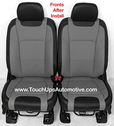 Katzkin Black Gray Leather Seat Covers Compatible With 2017-2018-2019-2020-2021-2022 Ford F-250 Supercrew Xlt #TOP6
