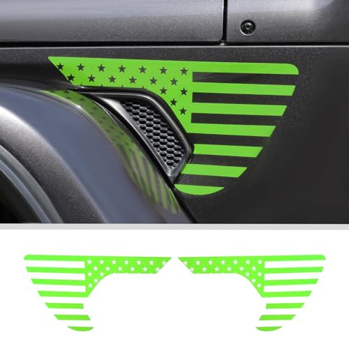 Image of Side Fender Vent Sticker US Flag Decals Vinyl Sticker Compatible with Jeep Wrangler JL JLU Gladiator JT 4xe 2025-2018 2pcs Green