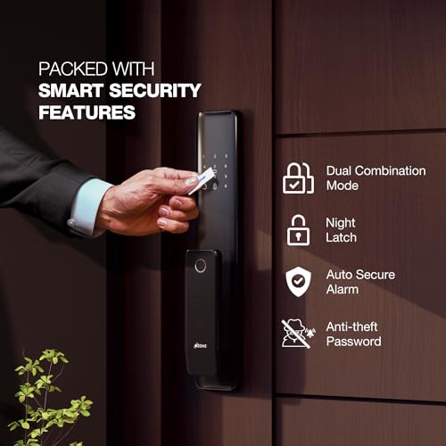 Image of Ozone Smart Wi-Fi Lock for Wooden & Metal Doors, 4-Way Access, OzoLife App, Fingerprint, Password, RFID Card, 35-80 mm Door Thickness, Free Installation, 2 Years Warranty (Black)