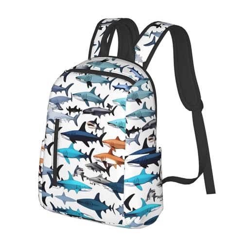 Sharks Pattern Printing Backpacks Lightweight With 1 Main Compartment, Shoulder Rucksack Carry On,Outdoor Travel Bags2