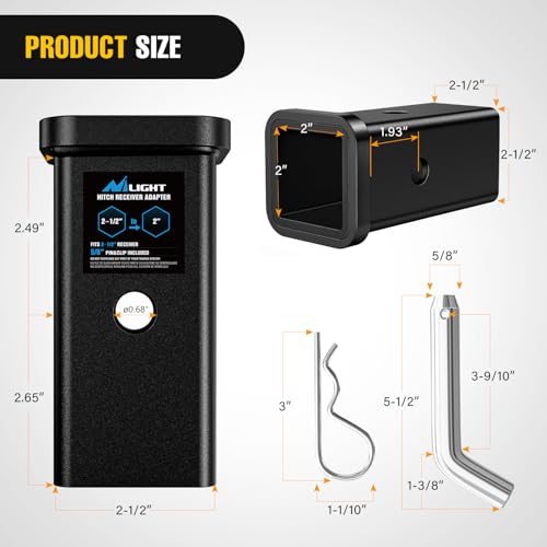 Image of Nilight Trailer Hitch Receiver Extender Adapter Reducer 2-1 /2 to 2 Inch Sleeve Convertor Receiver Towing Accessories for Tractor Bucket RV Truck Bike Rack Cargo Carriers
