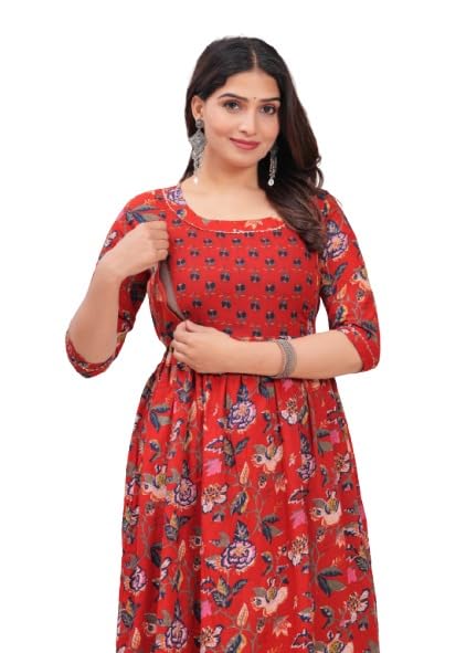 Image of JAIPURFAME Maternity Feeding Kurti with Zipper | Cotton Floral Printed Pregnancy & Nursing Dress | Comfortable & Stylish Maternity Wear for Women | Breastfeeding Kurta with Zipper | Soft & Elegant