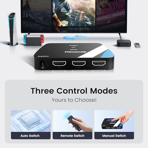 image for NEWCARE HDMI Switch 3 in 1 Out, 4K@60Hz HDMI Splitter with Remote, HDM