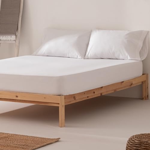 Sabana Bajera Cama 135 x 200 x 30 cm 100% Algodón Transpirable Ajustable Color Blanco