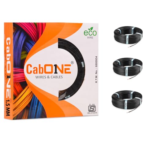Image of CabONE Pack of 3 Electrical Wire 1.5mm | 90 Meter Single Core CCA Copper Cable | Heat Resistant No-Drip PVC Insulation | High Current Carrying Capacity House Wire