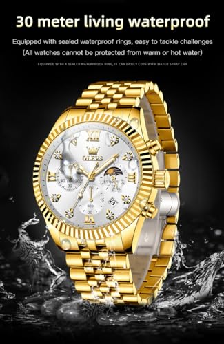 Image of OLEVS Mens Watches Chronograph Luxury Dress Moon Phase Quartz Stainless Steel Waterproof Luminous Business Calendar Wrist Watch