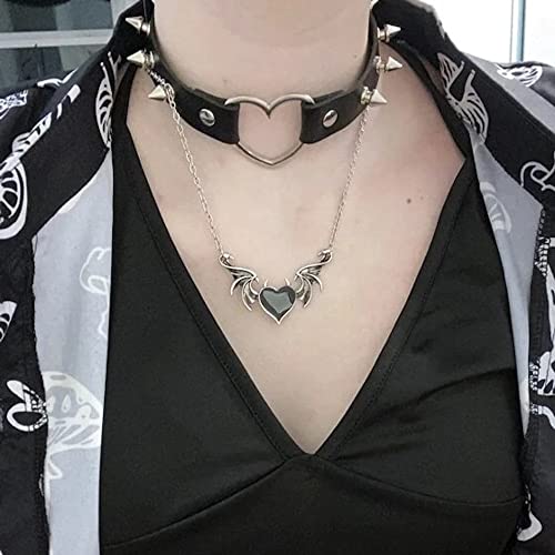 Kurtcb Gothic Heart Wing Necklace Demon Horn Black Kpop Punk Vintage Emo Pendant Chain Necklace For Women Girls (Black) #TOP5