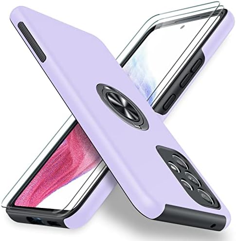 AOUIA for Samsung S21 Case, Compatible with Samsung Galaxy S21 6.2 Inch, [TPU Flexible Frame + Hard PC Back] [Anti Scratch] [Anti Fingerprint], with Rotating Bracket (Purple)