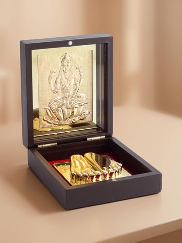 Image of 24K Gold Polished Brown and Gold Color Shree Laxmi Matay Small Pooja Box | Ideal Gift for Hindu Religious, Family and Friends, Corporate Gifts etc... | Worship, Gifting, and Spiritual Blessings.