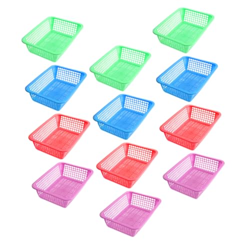 FRCOLOR 12Pcs Woven Snack Basket Versatile Plastic Containers for Fruits Vegetables and Fast Food Serving Durable Capacity Portable Design for Home and Parties