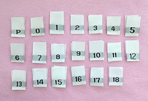 Clothing Woven Sewing Folded Label Number Size Tags White, Size P 0 1 2 3 4 5 6 7 8 9 10 11 12 13 14 15 16 17 18-100pc Packs (4)