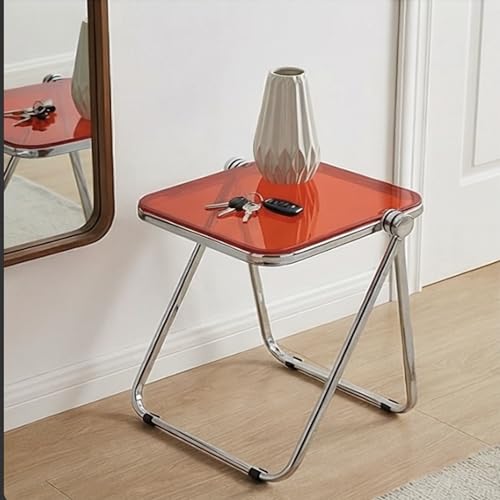 Image of The Artment Red GlacierTray Foldable Transparent Acrylic End Table, Multi-Purpose Side Table, Serving Tray & Magazine Rack, Space-Saving for Modern Living Spaces | Use for Home & Office