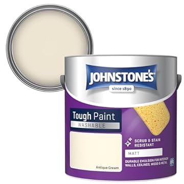 Johnstone's - Washable Paint - Antique Cream - Matt Finish - Emulsion Paint - Highly Durable - Stain Resistant - Non Toxic & Low Odour - 12m2 Coverage per Litre - 2.5L